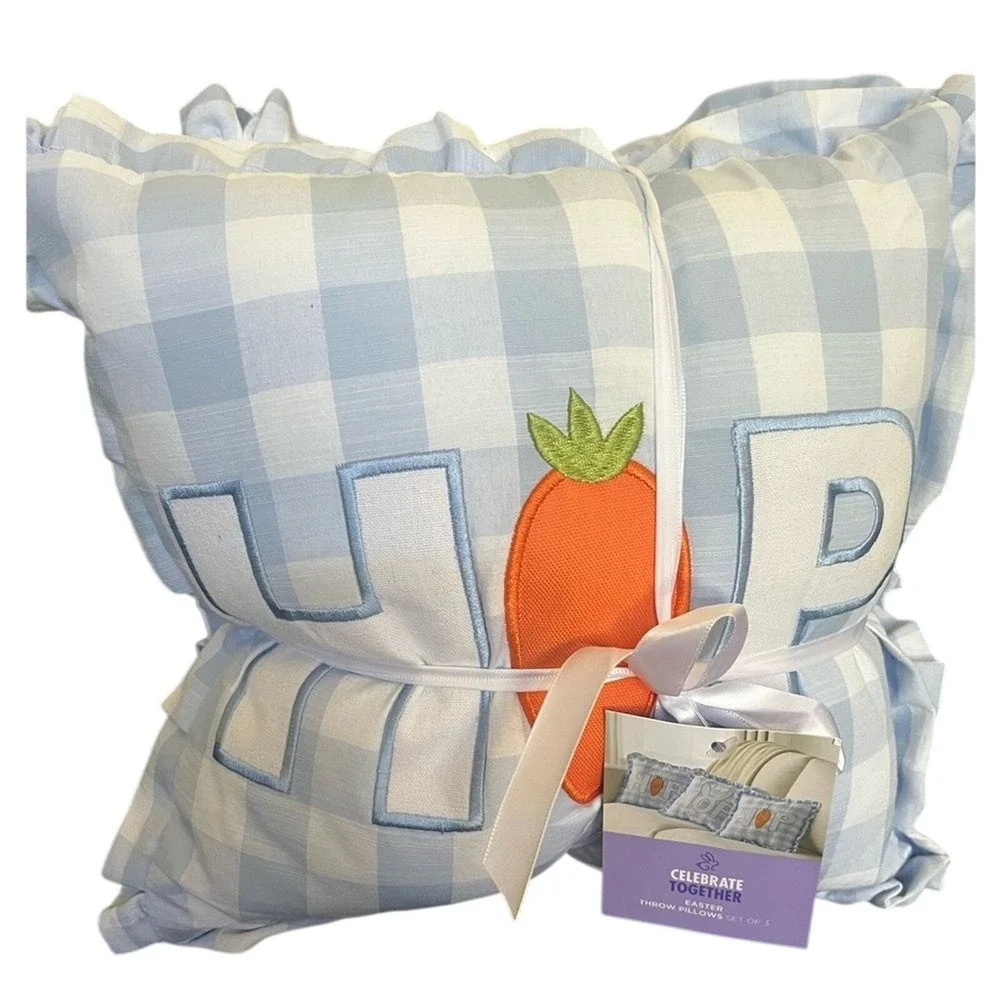 Celebrate Together Blue Checkered Gingham 3 Pillow Set Easter 